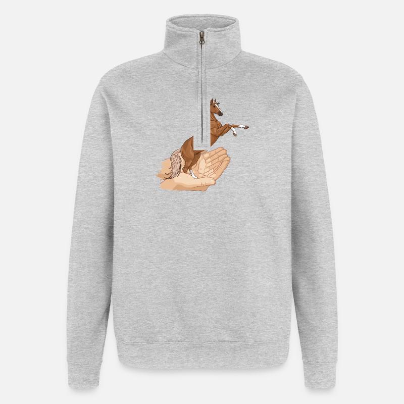 Ein springendes Pferd in zwei Händen - Quarter-Zip-Sweatshirt - Grau meliert