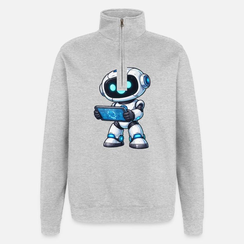 Kleiner Roboter mit Tablet - Quarter-Zip-Sweatshirt - Grau meliert