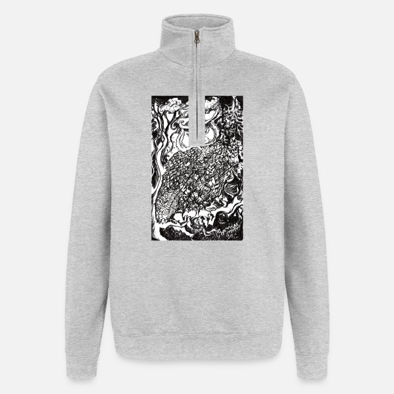 Nachtwald Eulenillustration - Quarter-Zip-Sweatshirt - Grau meliert