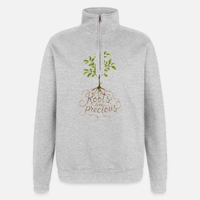 Roots Are Precious Tree Design - Quarter-Zip Sweatshirt - heather grey