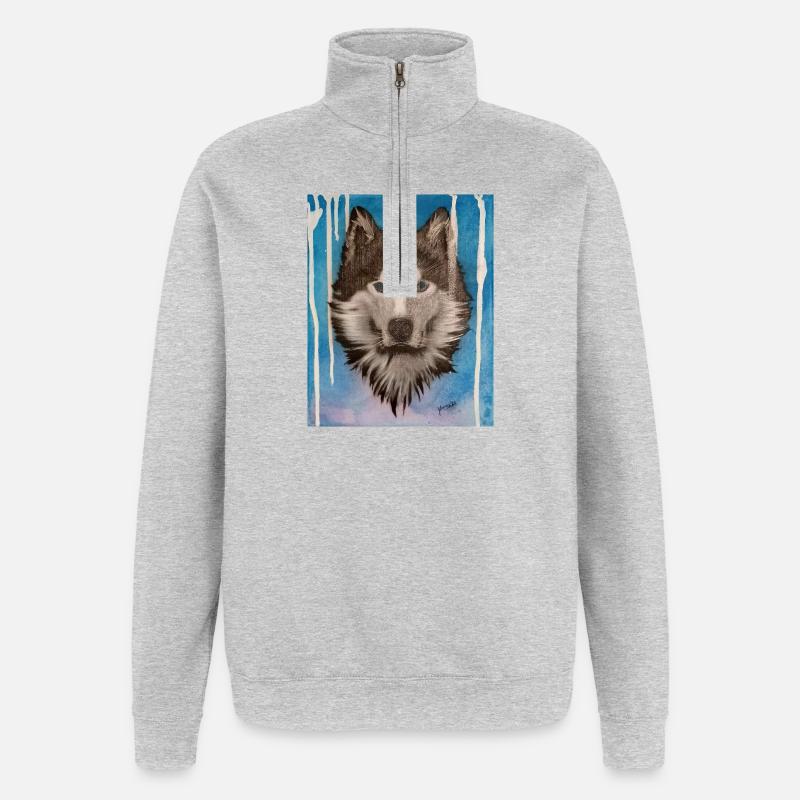 Conception aquarelle Husky - Sweat à zip 1/4 - gris chiné