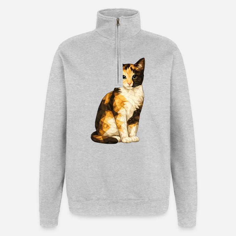 Emmi Polygon Chat Mignonnerie Géométrique - Sweat à zip 1/4 - gris chiné