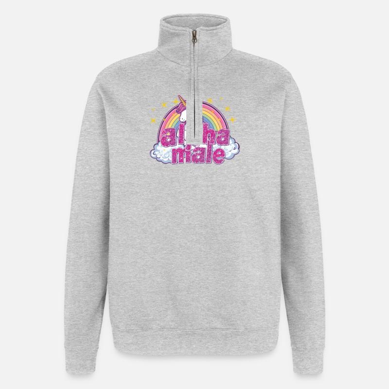 alphaMaleUnicorn - Sweat à zip 1/4 - gris chiné