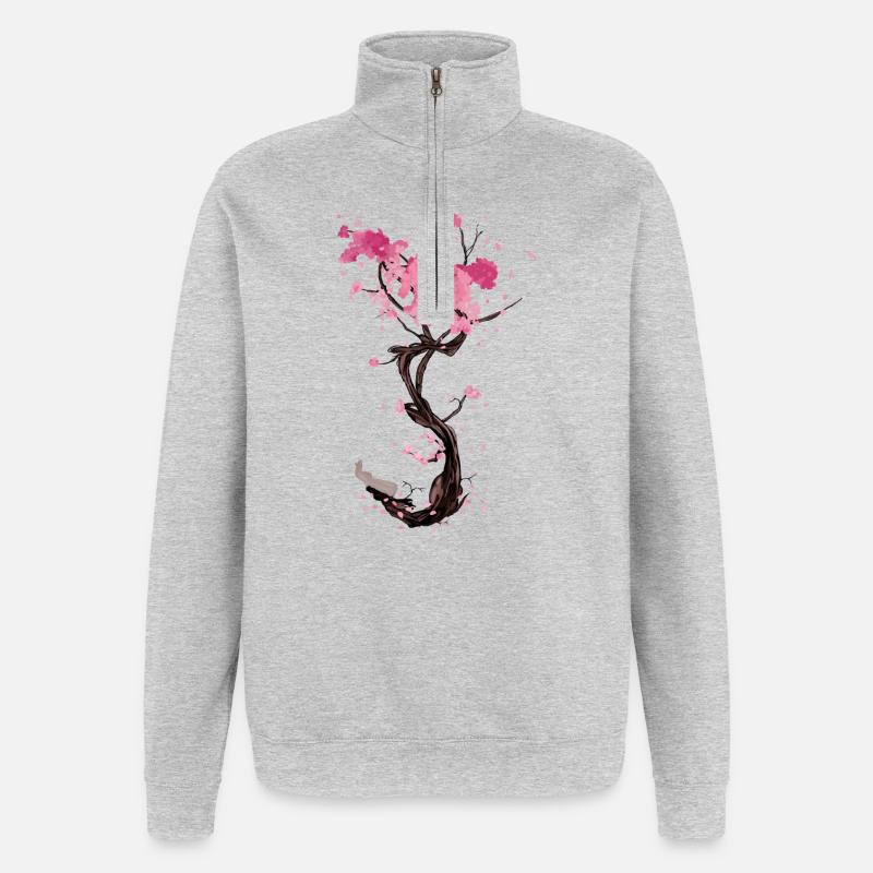 Flor en spirale de sakura - Sweat à zip 1/4 - gris chiné