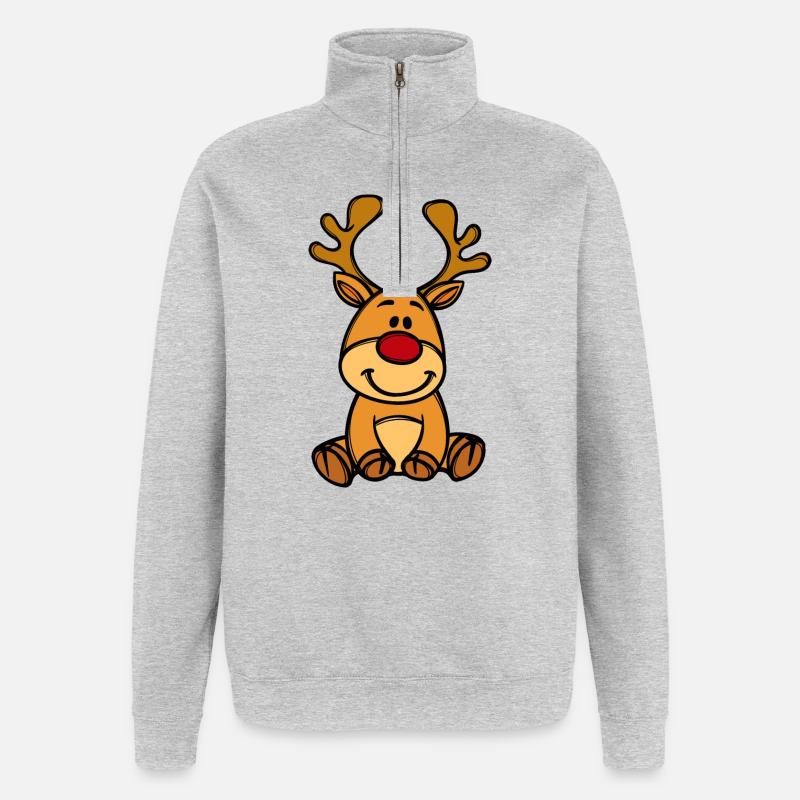 Rudolf julerenser - Sweatshirt med 1/4 lynlås - grå meleret