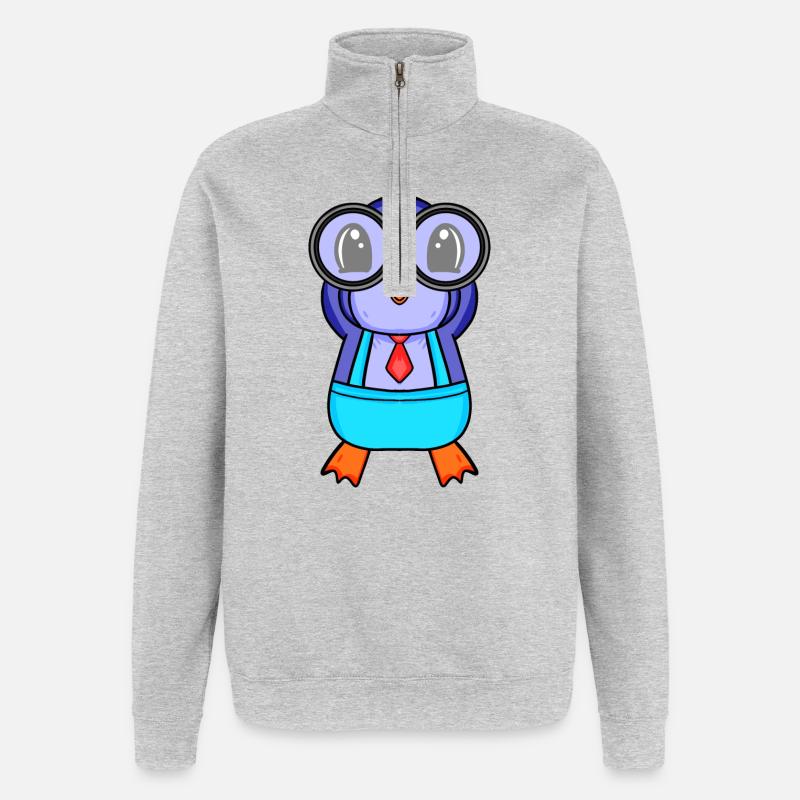 Télescope Astronomie Astronome Pingouin - Sweat à zip 1/4 - gris chiné