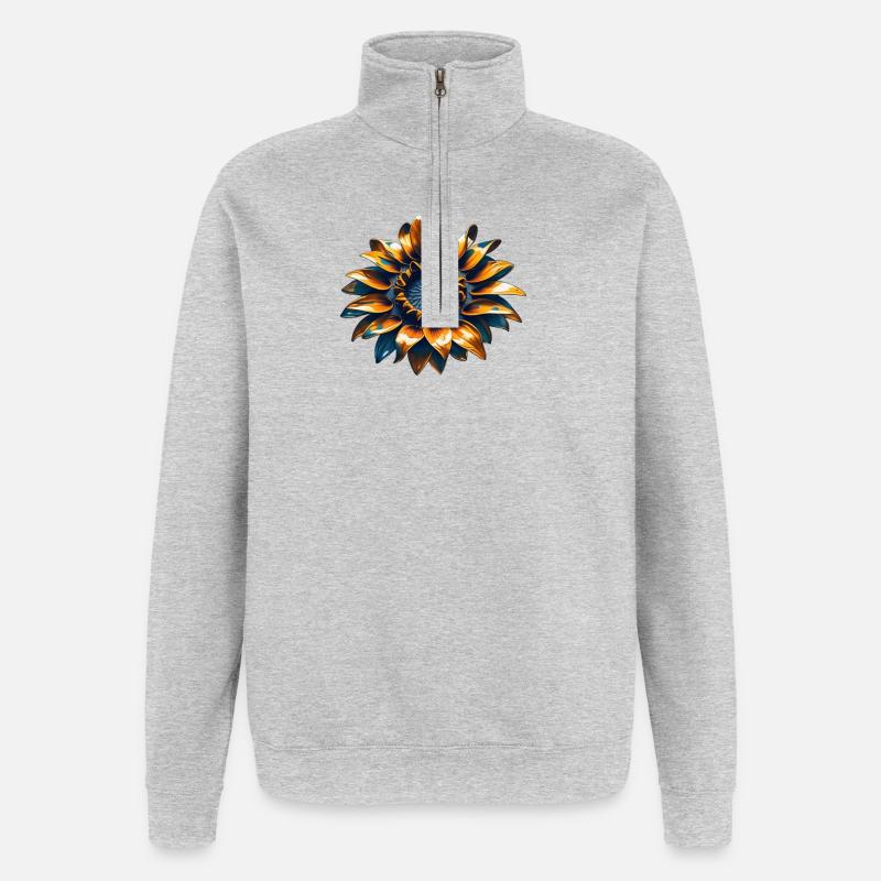 Sonnenblume mit Eisen - Quarter-Zip-Sweatshirt - Grau meliert