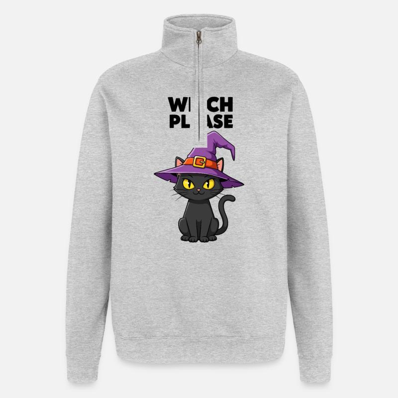 Mitternachtskätzchen-Hexe - Quarter-Zip-Sweatshirt - Grau meliert