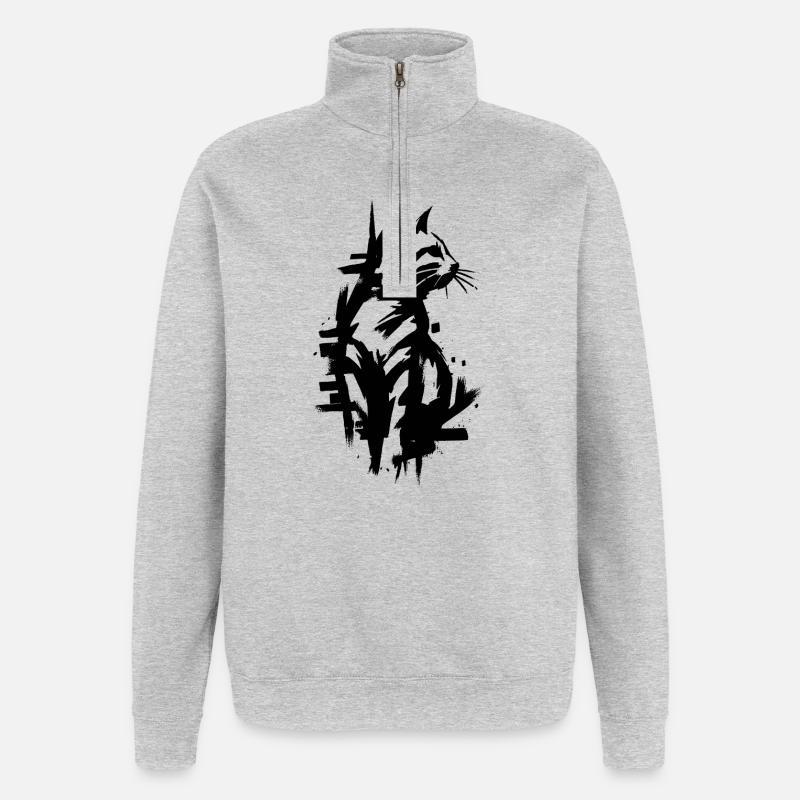 Conception de graffiti noir chat - Sweat à zip 1/4 - gris chiné