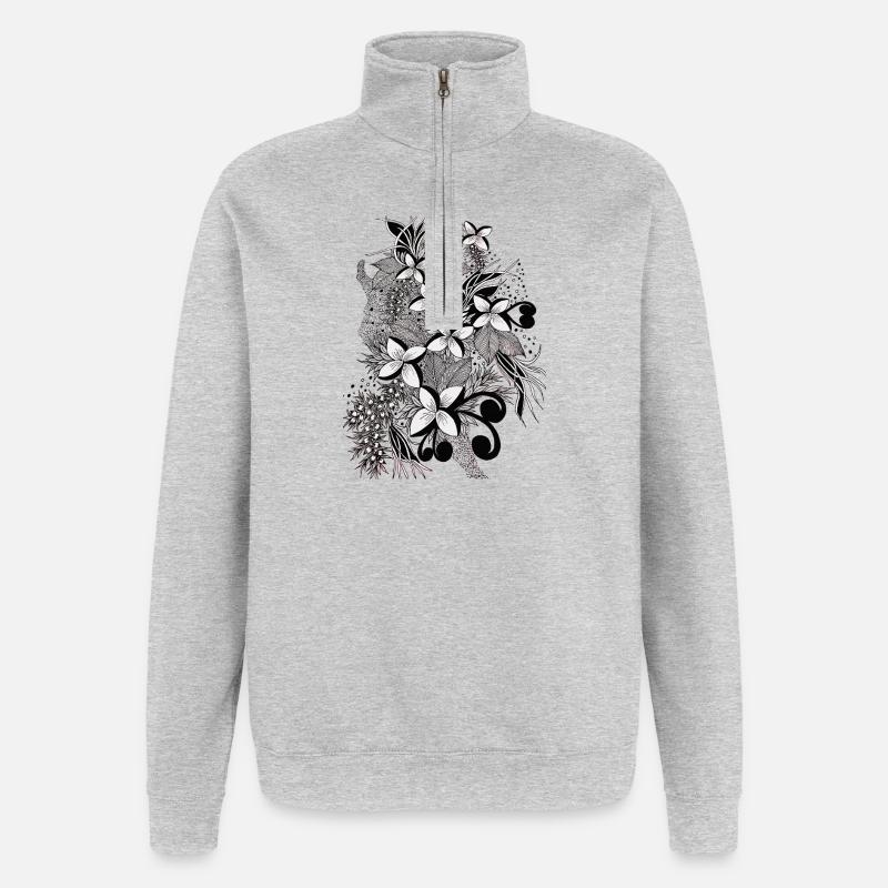 Lignes de fleurs monochromes - Sweat à zip 1/4 - gris chiné