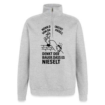 Bauer Knecht Dach Pinkeln Pieseln Witziger Spruch - Quarter-Zip-Sweatshirt - Grau meliert - Vorne - AI Model Female 172 light (172cm) & AI Model Male 178 dark (178cm)