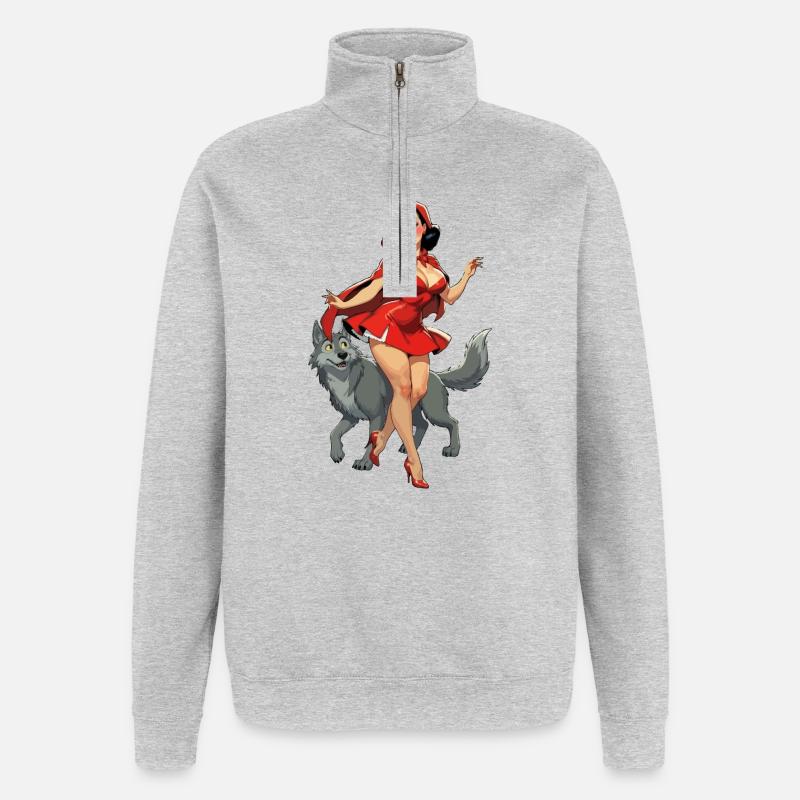 Rotkäppchen läuft mit dem Wolf - Quarter-Zip-Sweatshirt - Grau meliert
