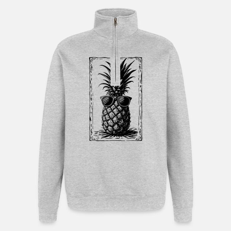 Ananas cool avec lunettes de soleil - Sweat à zip 1/4 - gris chiné