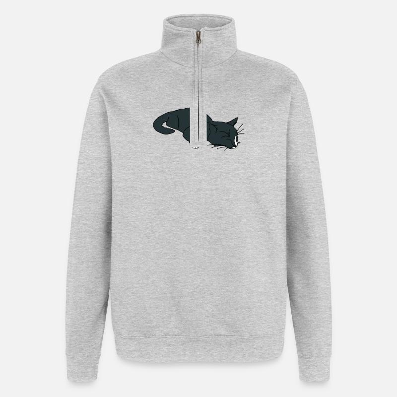 Chat endormi - Sweat à zip 1/4 - gris chiné