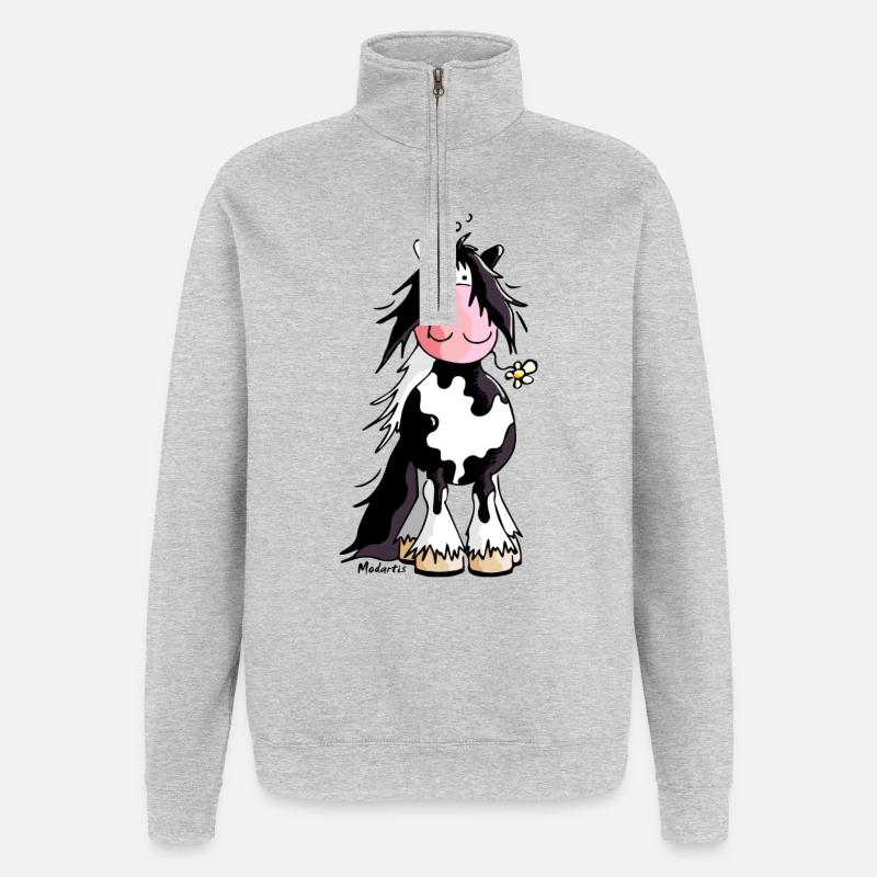 Irish Tinker - Gypsy Cob - Pferd - Quarter-Zip-Sweatshirt - Grau meliert