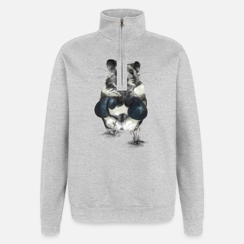 Kampfgeist Hamster im Boxring - Quarter-Zip-Sweatshirt - Grau meliert