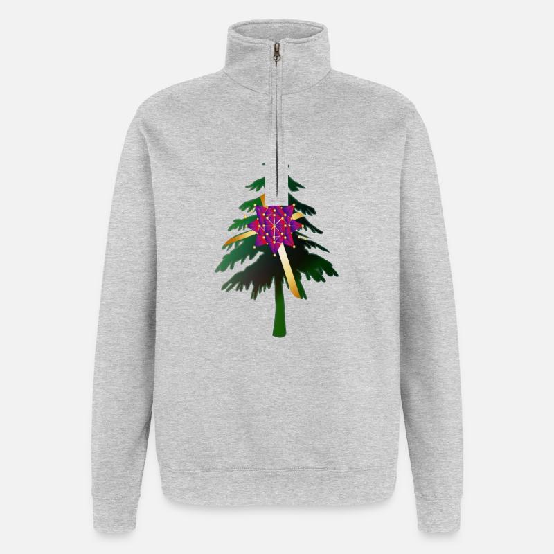 Christbaum oder Weihnachtsbaum & Geschenkschleife - Quarter-Zip-Sweatshirt - Grau meliert