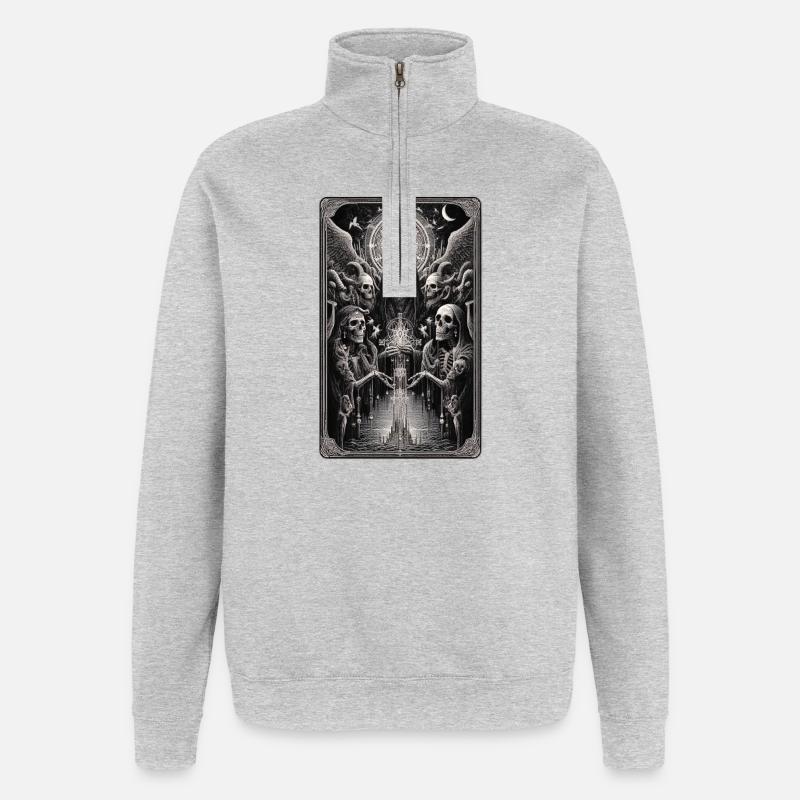 Der Sensenmann und die Skelette: Gothic-Mystik - Quarter-Zip-Sweatshirt - Grau meliert