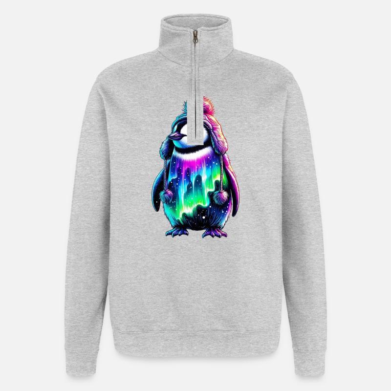 Aurora Borealis Pinguin - Quarter-Zip-Sweatshirt - Grau meliert