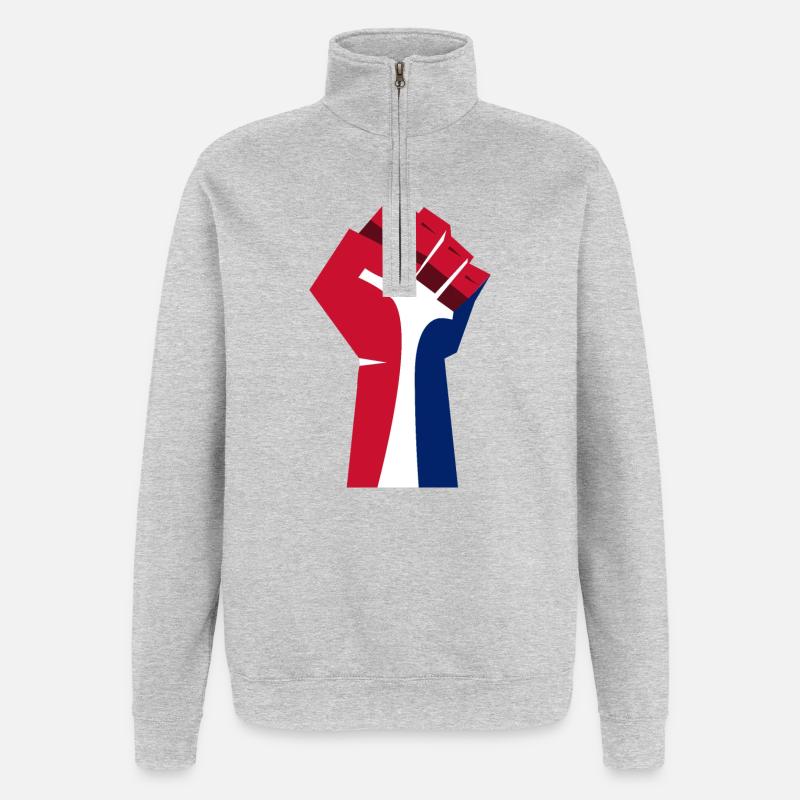 Le poing levé (rouge, blanc, bleu) - Sweat à zip 1/4 - gris chiné