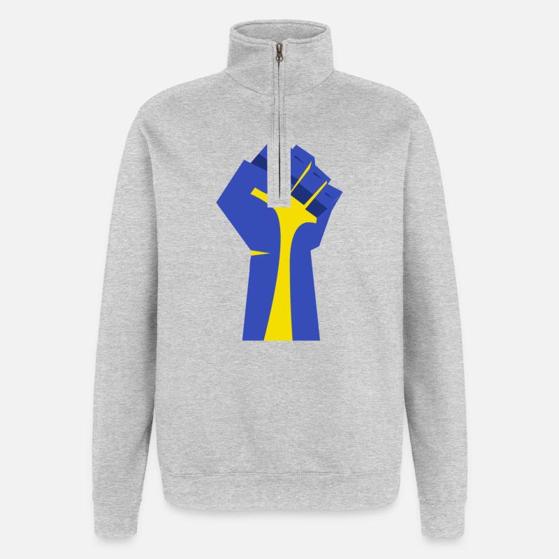 Die erhobene Faust (blau, gelb) - Quarter-Zip-Sweatshirt - Grau meliert