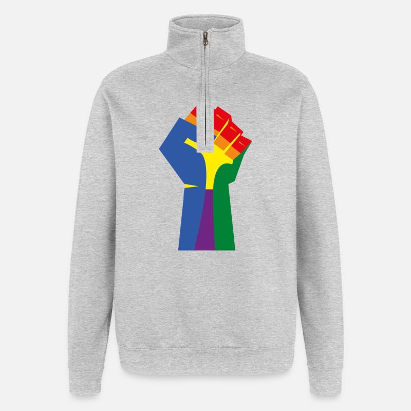 Die erhobene Faust (Regenbogenfarben) - Quarter-Zip-Sweatshirt - Grau meliert