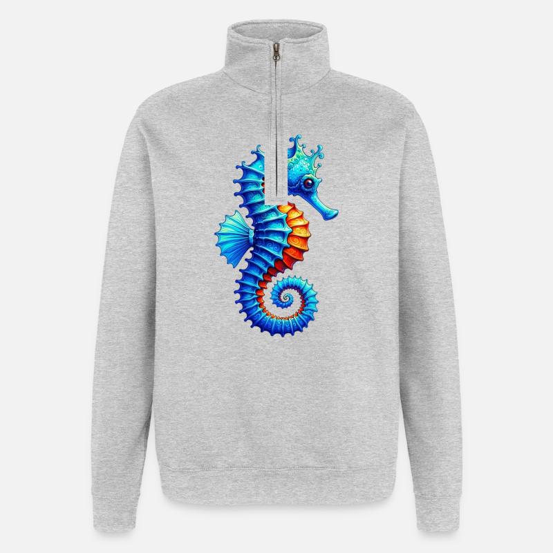 Seepferdchen - Quarter-Zip-Sweatshirt - Grau meliert