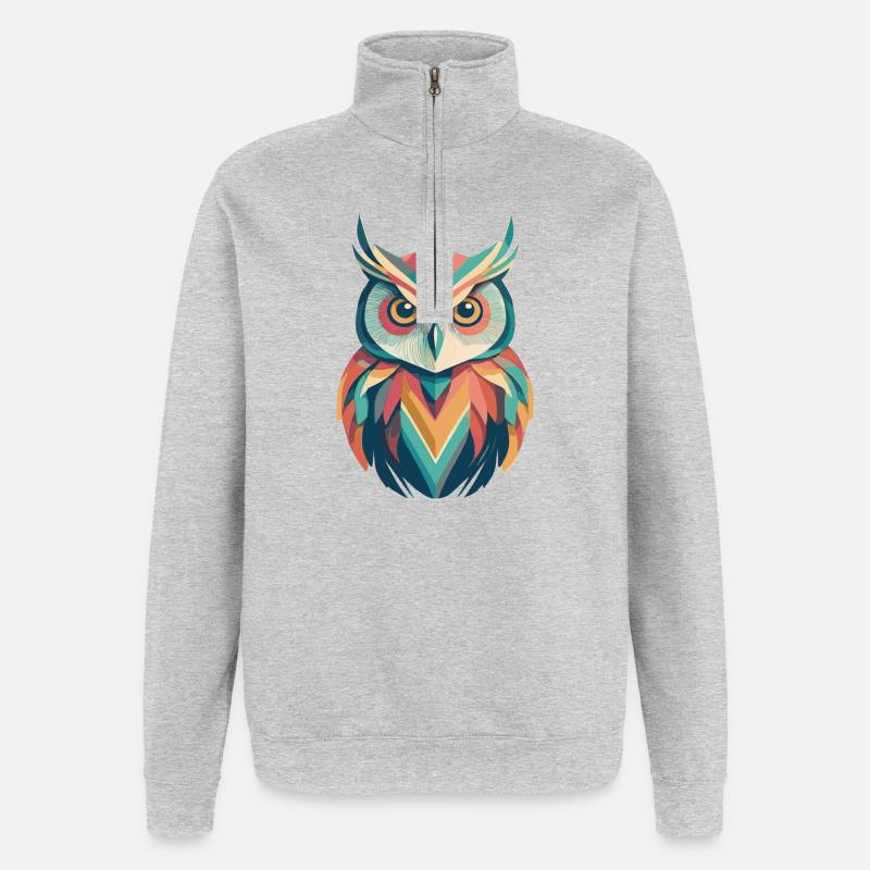 Glänzende Eule - Quarter-Zip-Sweatshirt - Grau meliert