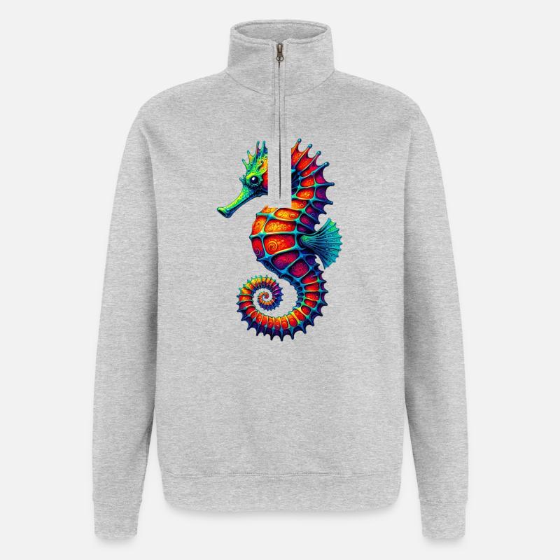Seepferdchen - Quarter-Zip-Sweatshirt - Grau meliert