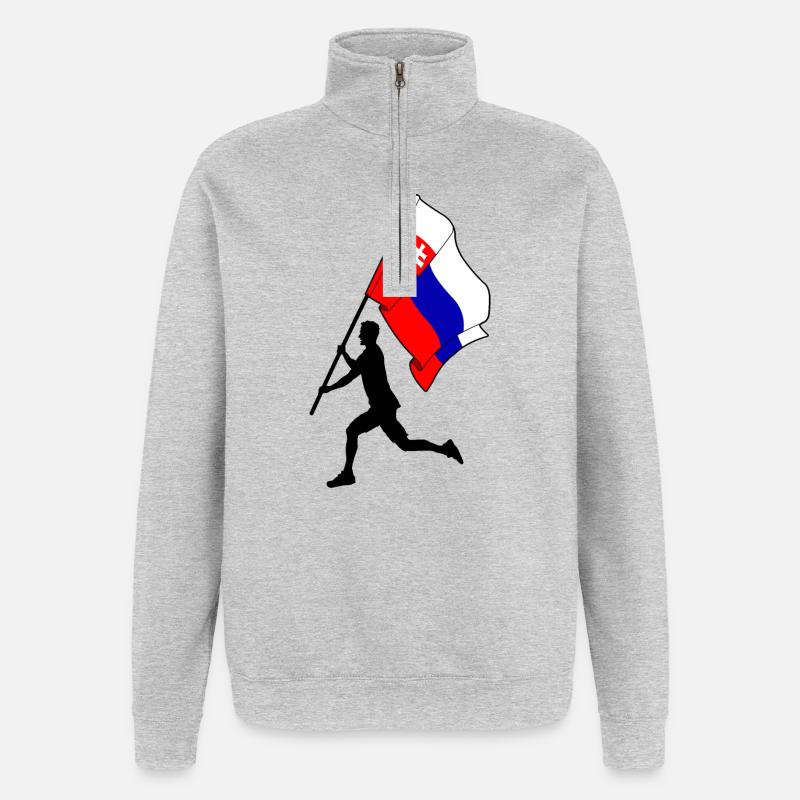 Flagge Slowakei Mann läuft - Quarter-Zip-Sweatshirt - Grau meliert