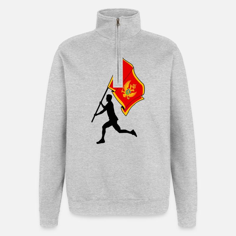 Flagge Montenegro Mann läuft - Quarter-Zip-Sweatshirt - Grau meliert