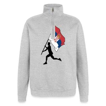 Drapeau Serbie homme courant - Sweat à zip 1/4 - gris chiné - Devant - AI Model Female 172 light (172cm) & AI Model Male 178 dark (178cm)