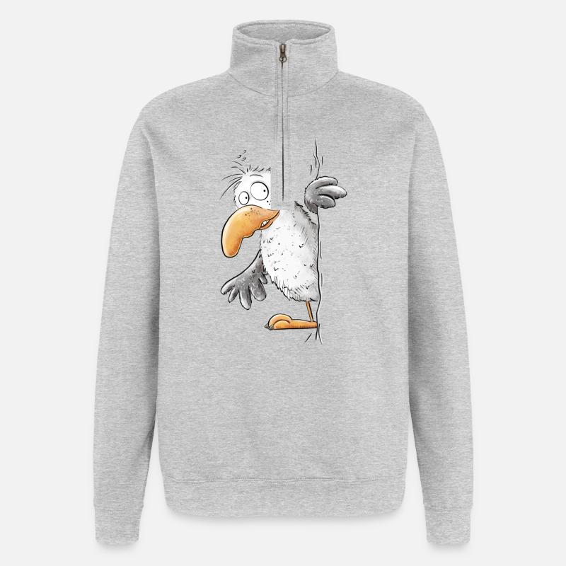 Drollige Möwe Tiermotiv - Quarter-Zip-Sweatshirt - Grau meliert