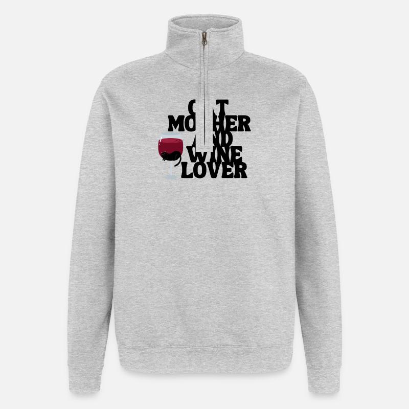 Katze Wein - Quarter-Zip-Sweatshirt - Grau meliert
