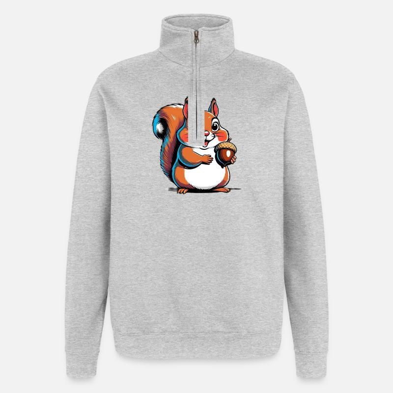 Niedlicher Eichhörnchen Druck mit Eichel - Quarter-Zip-Sweatshirt - Grau meliert