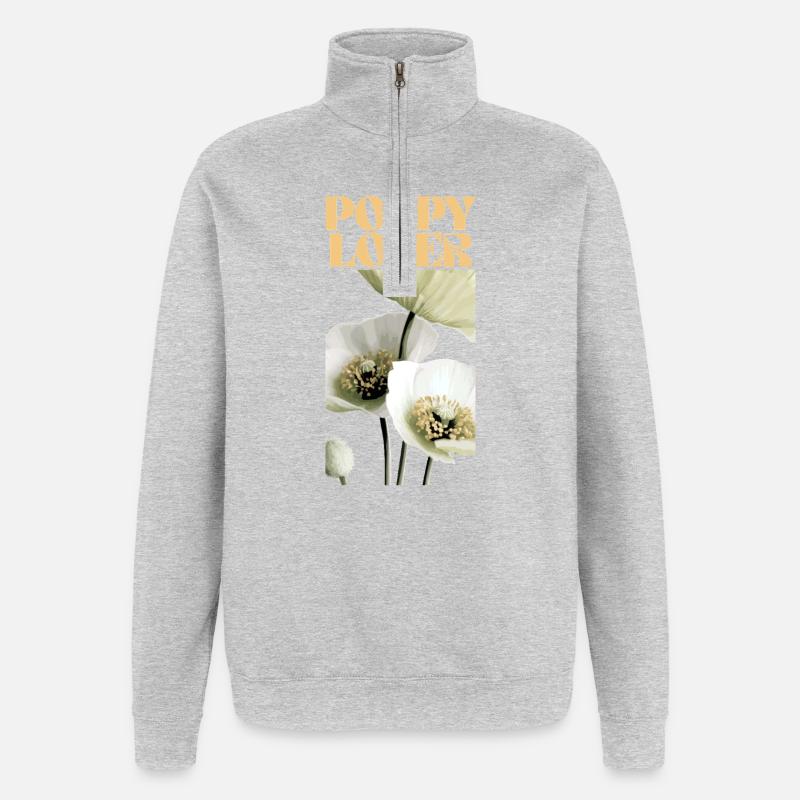 Mohnliebhaber Botanisches Blumendesign - Quarter-Zip-Sweatshirt - Grau meliert