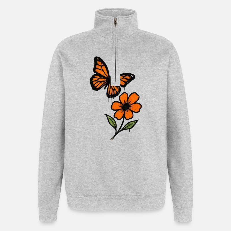 Graffiti de papillons et de fleurs - Sweat à zip 1/4 - gris chiné
