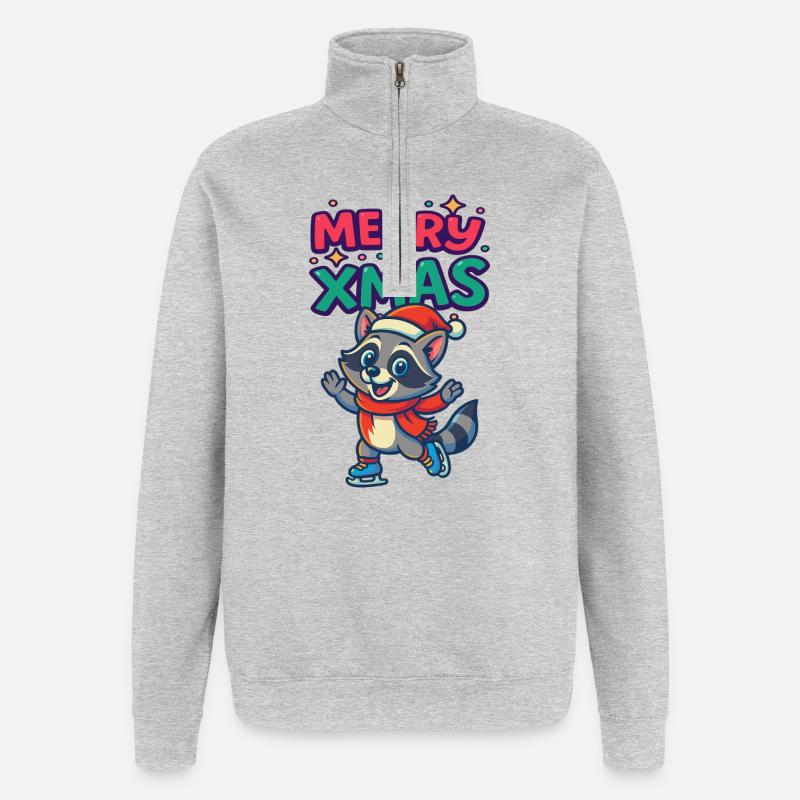 Raton laveur de Noël sur patins - Sweat à zip 1/4 - gris chiné