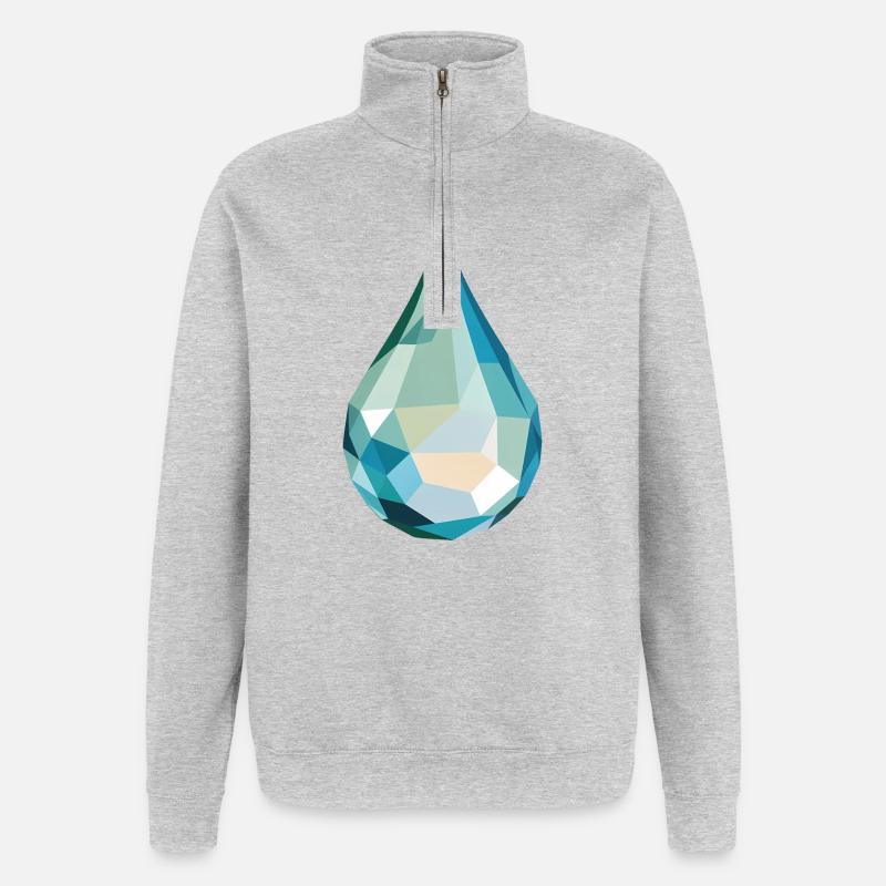 Wassertropfen - Cooles Low Poly Logo - Quarter-Zip-Sweatshirt - Grau meliert
