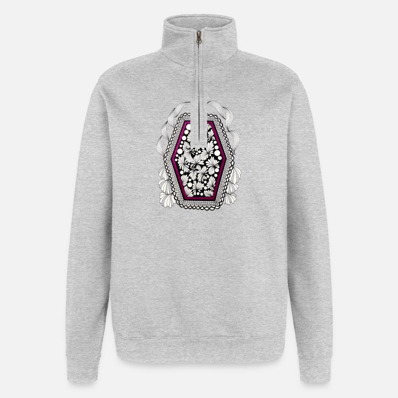 Blütenrahmen im Magenta-Frame - Quarter-Zip-Sweatshirt - Grau meliert