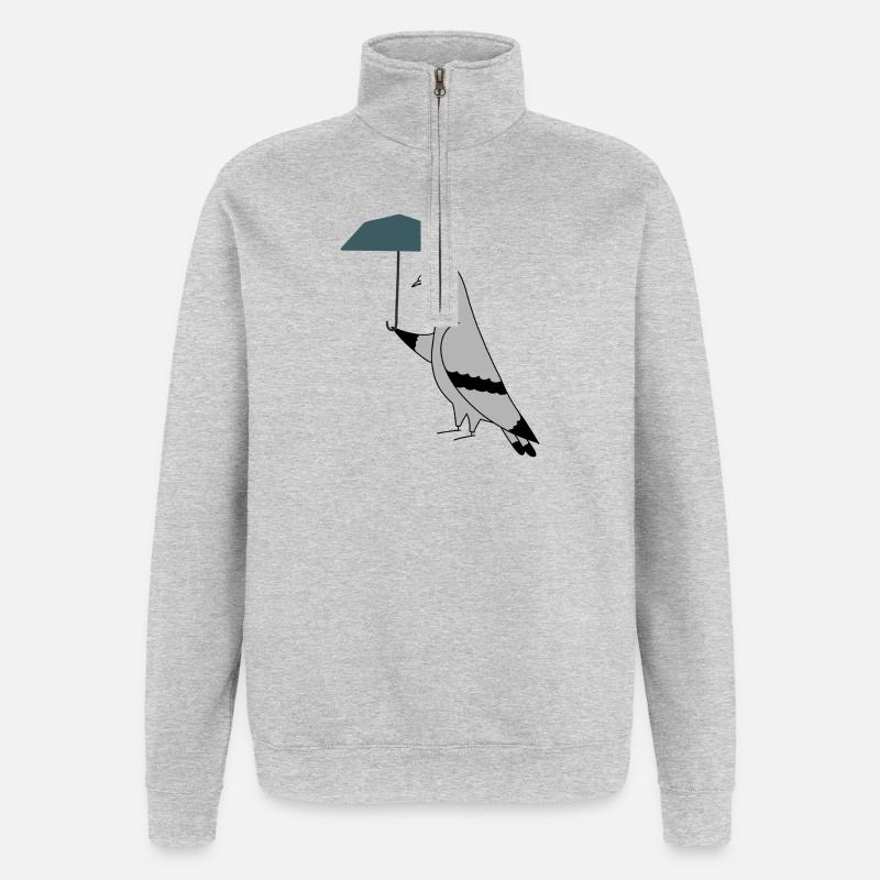 Pigeon with Umbrella – Illustration minimaliste urbaine - Sweat à zip 1/4 - gris chiné