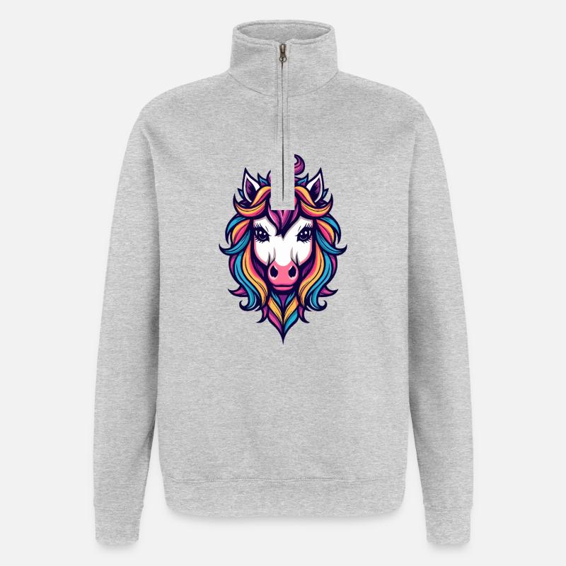 Regenbogen Einhorn Kopf - Quarter-Zip-Sweatshirt - Grau meliert