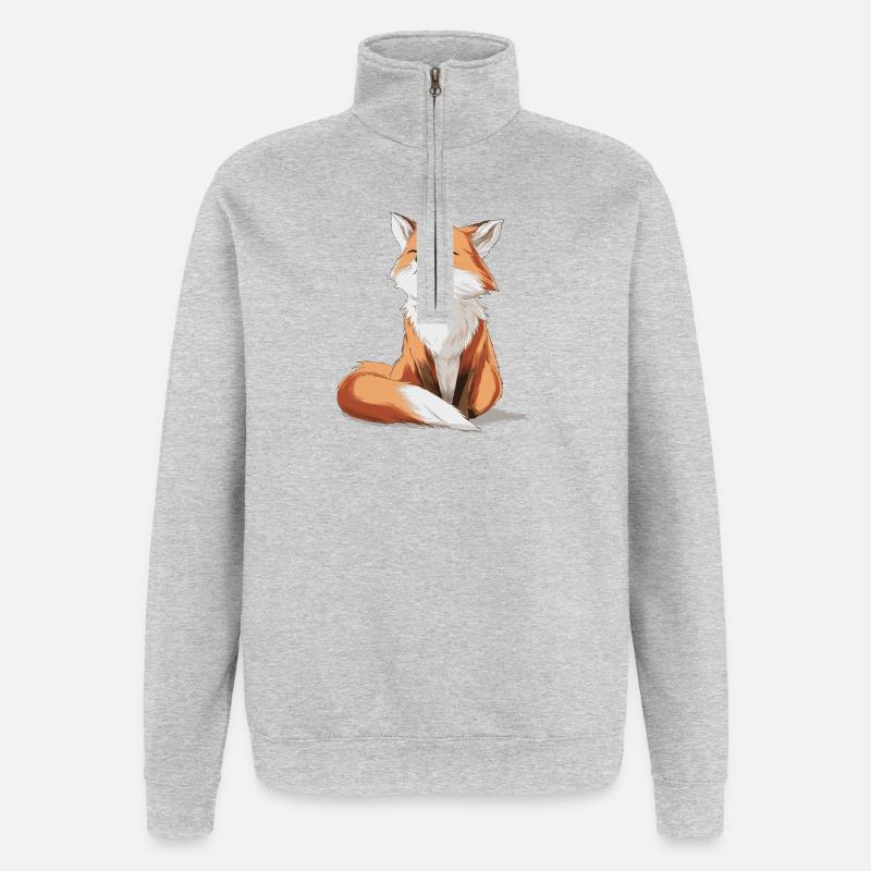 Renard mignon - Sweat à zip 1/4 - gris chiné