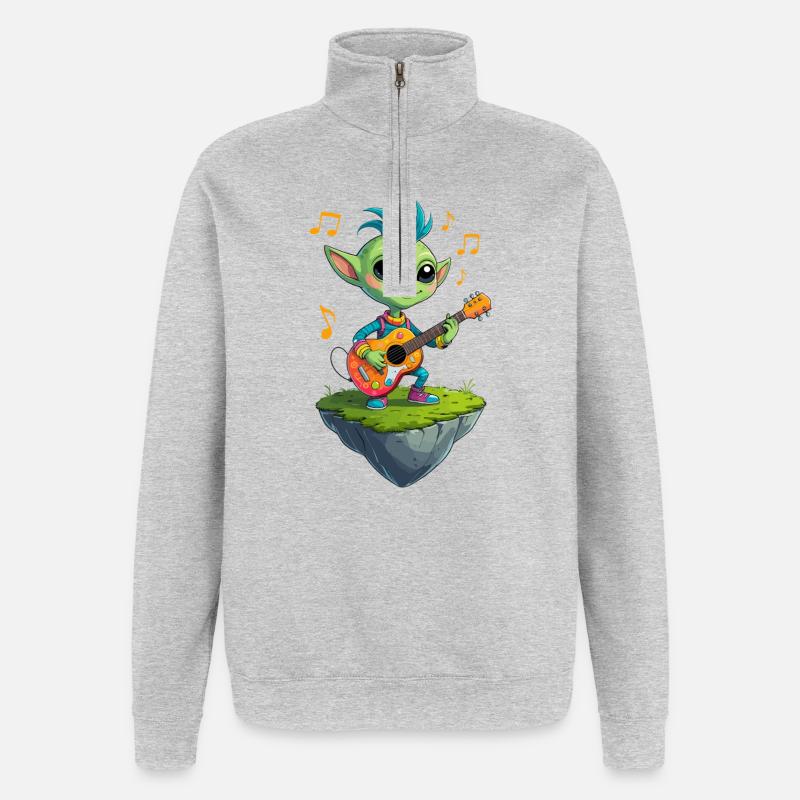 Le Bouffon Vert à la guitare - Sweat à zip 1/4 - gris chiné