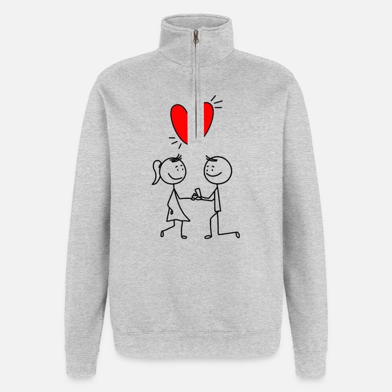 Rotes Herz auf Schwarz - Quarter-Zip-Sweatshirt - Grau meliert