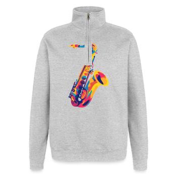 FarbSax PopsArt - Sweat à zip 1/4 - gris chiné - Devant - AI Model Female 172 light (172cm) & AI Model Male 178 dark (178cm)