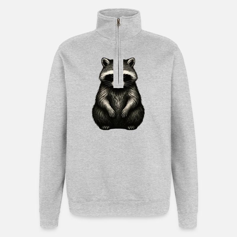 Imprimé monochrome de raton laveur - Sweat à zip 1/4 - gris chiné