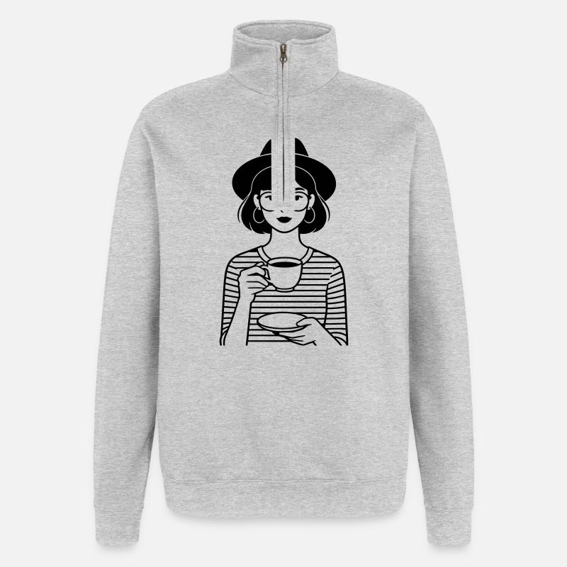 Kaffee-Hip-Mädchen - Quarter-Zip-Sweatshirt - Grau meliert