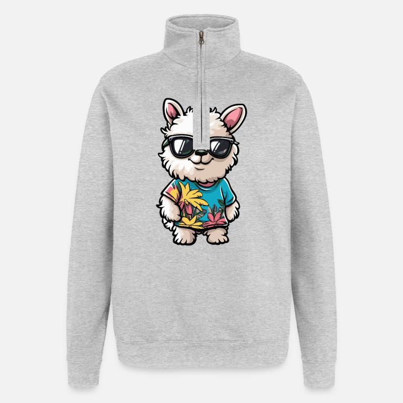 Alpaka Llama Comic Urlaub - Quarter-Zip-Sweatshirt - Grau meliert