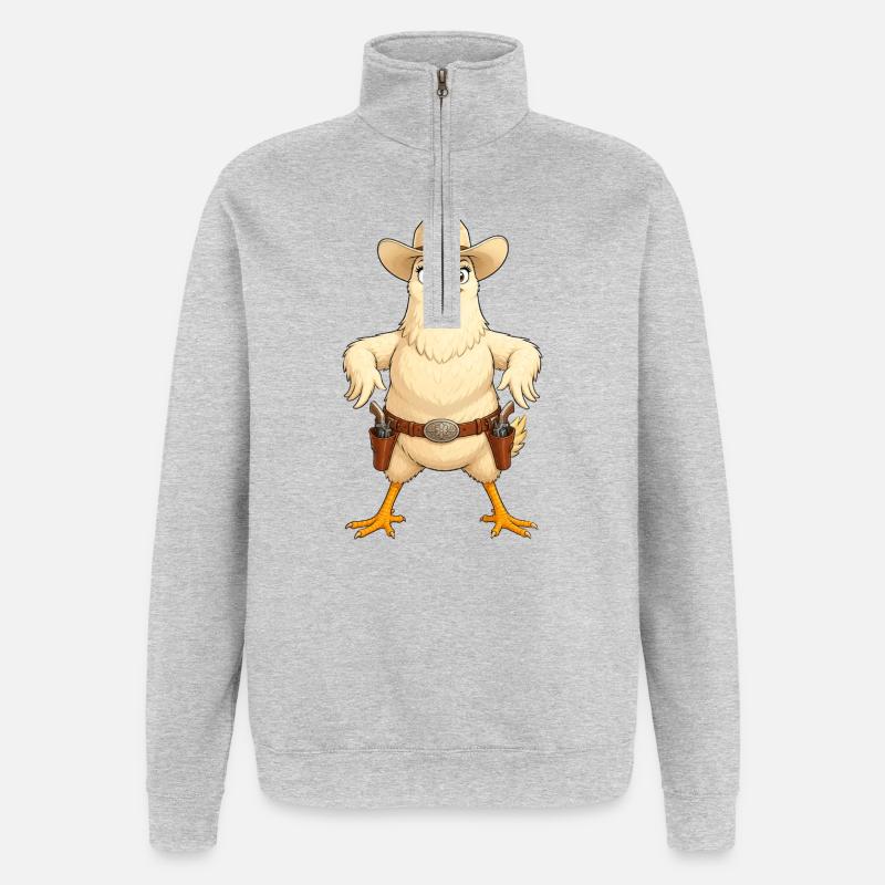 Huhn in Western Pose - Quarter-Zip-Sweatshirt - Grau meliert